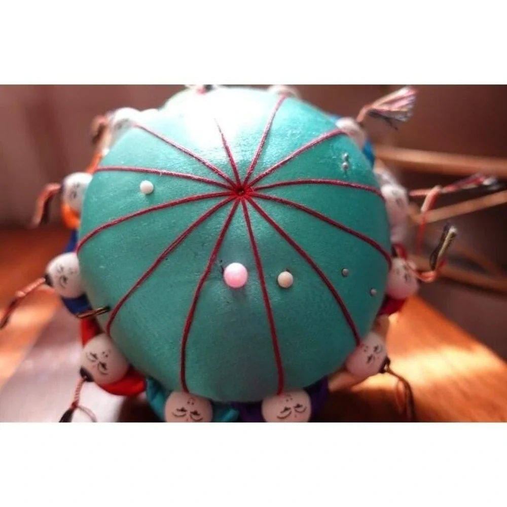 Vintage Asian Inspired‎ Pin Cushion Doll Cluster Teal Satin sewing DIY accesory